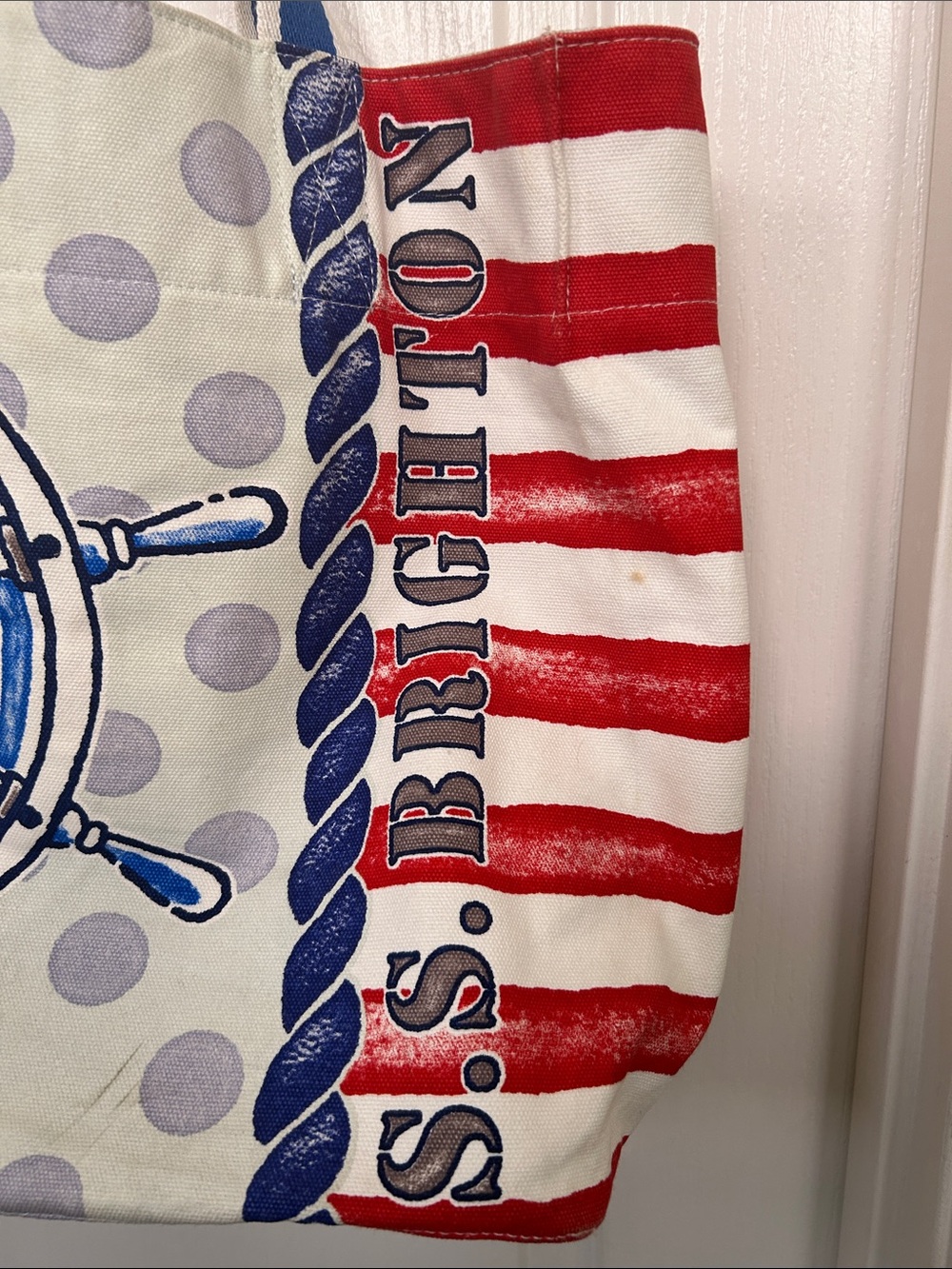 Brighton Nautical Anchor Print Tote Bag in Red, Blue & White - Picture 4 of 4